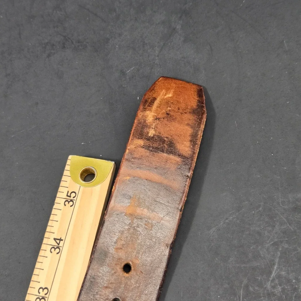 Kenneth Reid Albuquerque Brass Wood Mountain Inlay Leather Belt Vintage Brown
